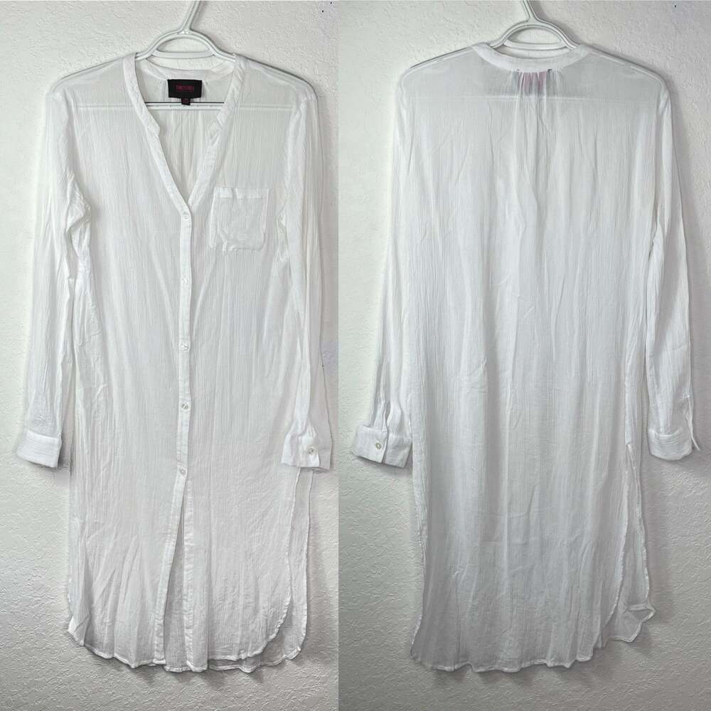For Cynthia Beachwear White Semi-sheer Cover Up Shirt Dress Size M, gauzy, comfy